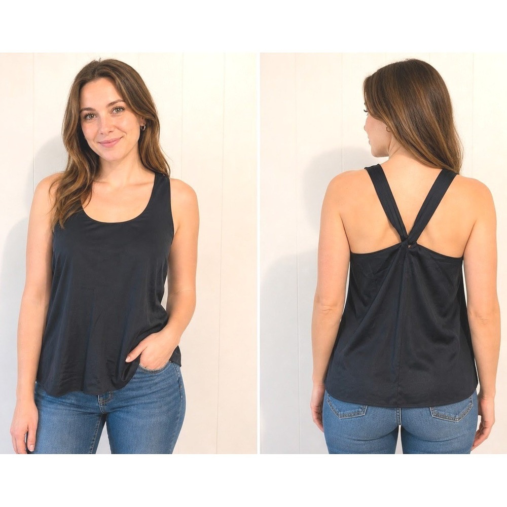 3/$25 J.Crew Navy Silk Pleated Strap Twist Racerback Tank Top Cami 2 Preppy